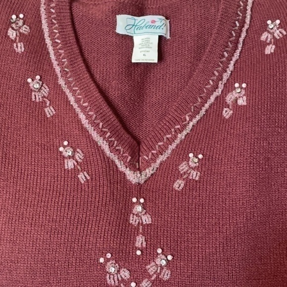 Haband sweaterbeaded VNeck holiday sweater b8T ugly Christmas acrylic Sz XL - Picture 4 of 6